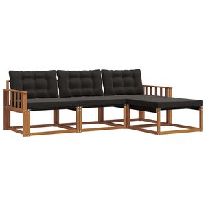vidaXL Conjunto de sof&aacute;s de exterior con coj&iacute;n 4 pcs Natural y negro