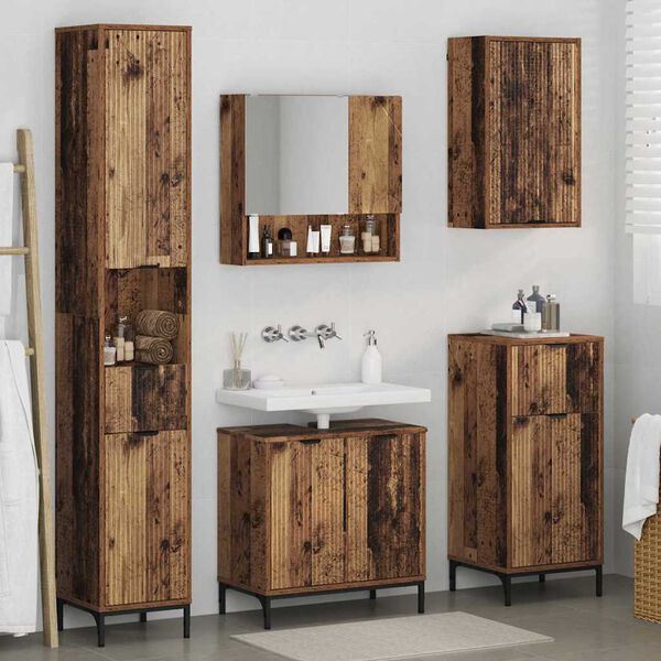 vidaXL Juego de muebles de ba&ntilde;o Madera Vieja Madera Compuesta, Metal