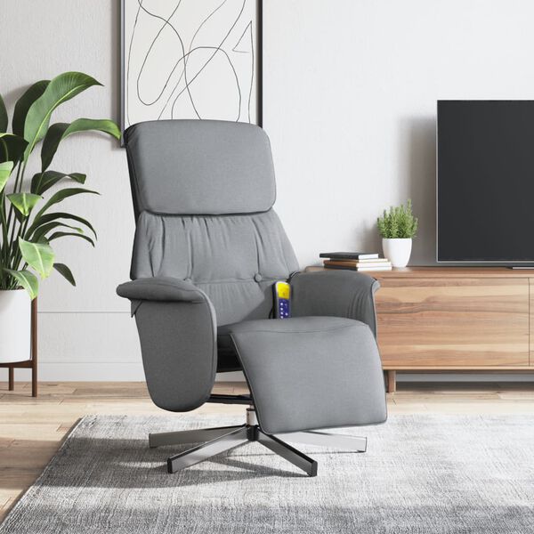 vidaXL Sill&oacute;n reclinable de masaje con reposapi&eacute;s tela gris claro