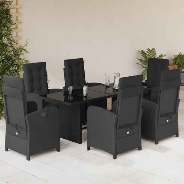 vidaXL Set de comedor de jard&iacute;n 7 pzas y cojines rat&aacute;n sint&eacute;tico negro