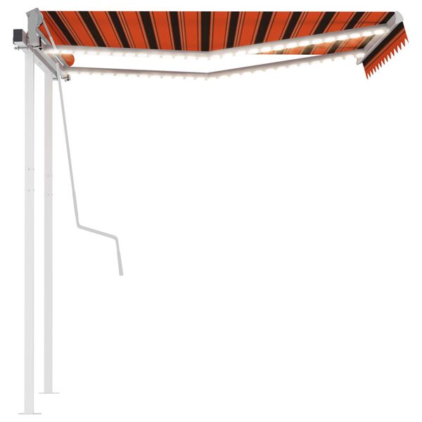 vidaXL Toldo manual retr&aacute;ctil con luz LED naranja y marr&oacute;n 3x2,5 m