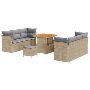 vidaXL Conjunto de sof&aacute; de jard&iacute;n 9 pcs Beige rat&aacute;n sint&eacute;tico