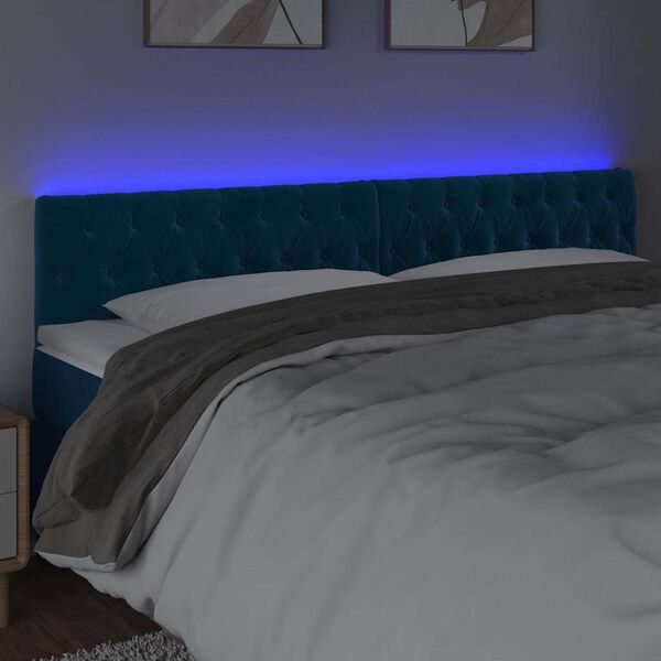 vidaXL Cabecero con LED de terciopelo azul oscuro 180x7x78/88 cm