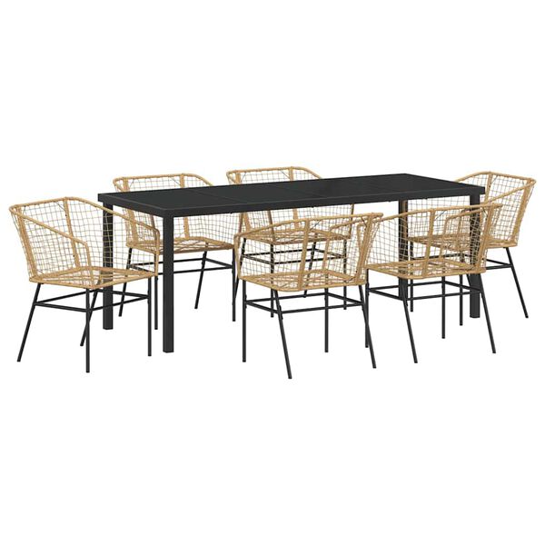 vidaXL Conjunto de Comedor de Jard&iacute;n 7 pcs Marr&oacute;n rat&aacute;n sint&eacute;tico