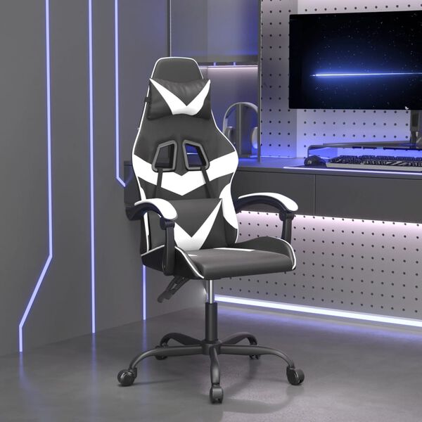 vidaXL Silla gaming giratoria cuero sint&eacute;tico negro y blanco