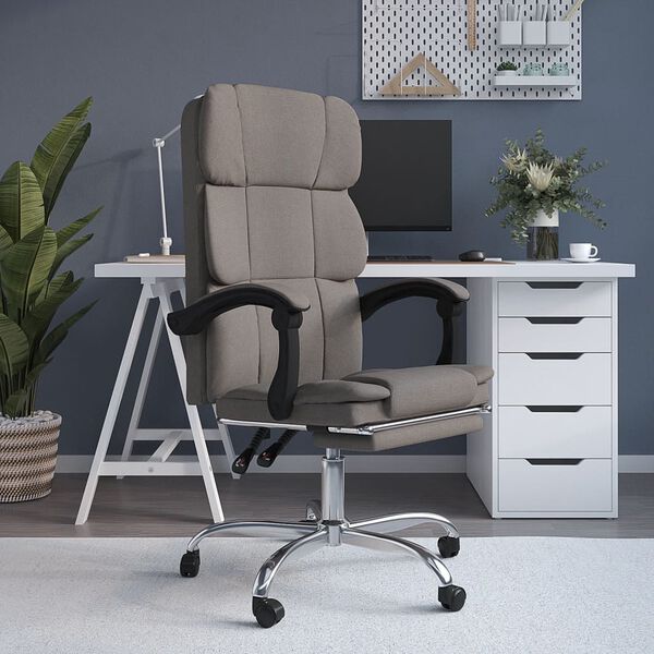 vidaXL Silla de oficina reclinable de tela gris taup&eacute;