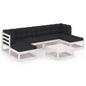 vidaXL Set muebles jard&iacute;n 7 pzas con cojines madera maciza pino blanco