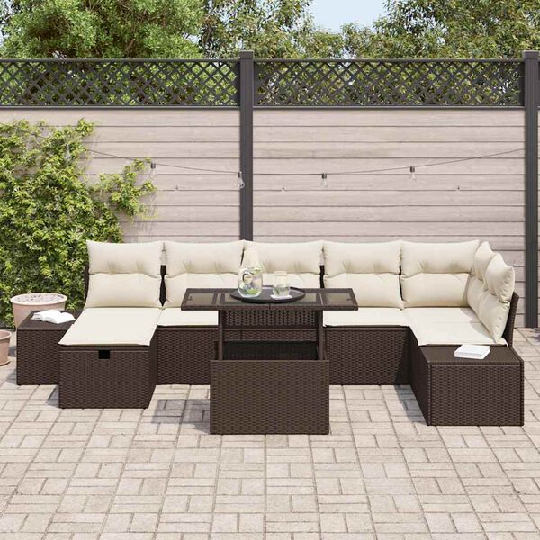 vidaXL Conjunto de sof&aacute; de jard&iacute;n 8 pcs Marr&oacute;n rat&aacute;n sint&eacute;tico