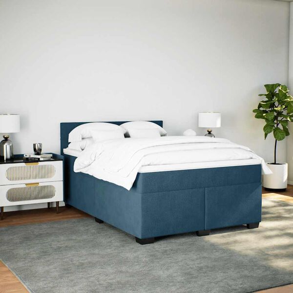 vidaXL Cama box spring con colch&oacute;n terciopelo azul 140x200 cm