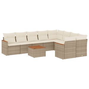 vidaXL Juego de sof&aacute;s jard&iacute;n con cojines beige 10 pzas rat&aacute;n sint&eacute;tico