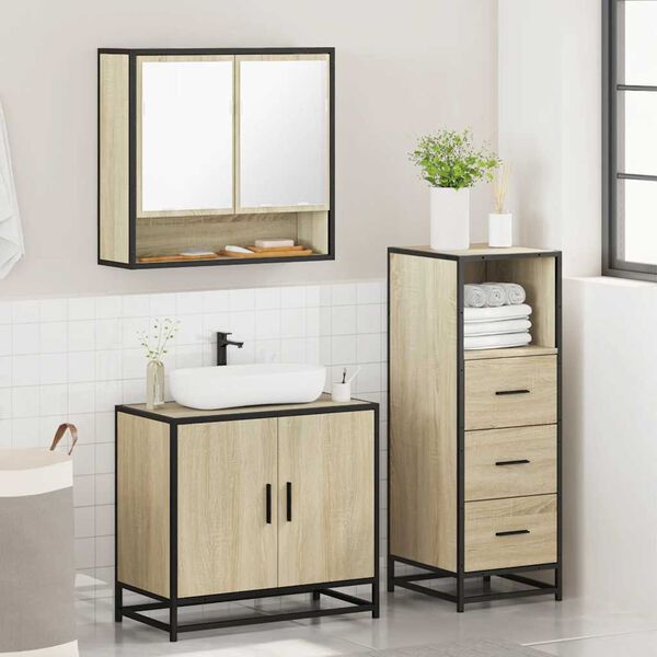 vidaXL Set de muebles de baño 3 pzas madera contrachapada roble Sonoma