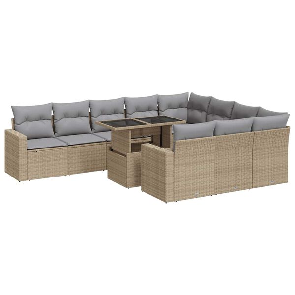 vidaXL Set de sof&aacute;s de jard&iacute;n 11pzas con cojines rat&aacute;n sint&eacute;tico beige