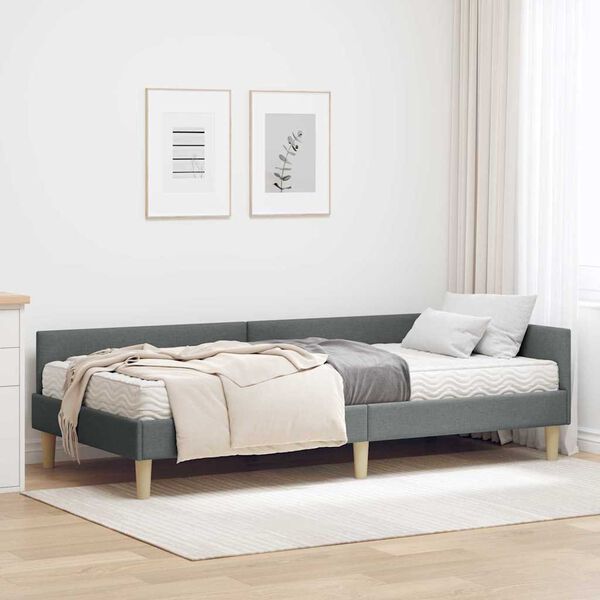 vidaXL Estructura de Cama Esquina con Colch&oacute;n 2 pcs Gris tela