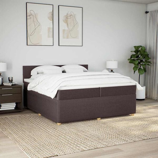 vidaXL Cama box spring con colch&oacute;n tela marr&oacute;n oscuro 200x200 cm