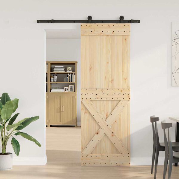 vidaXL Puerta corredera con herrajes madera maciza de pino 80x210 cm