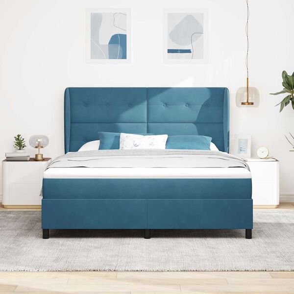 vidaXL Cama tipo Box Spring Azul Oscuro 200 x 180 cm Terciopelo