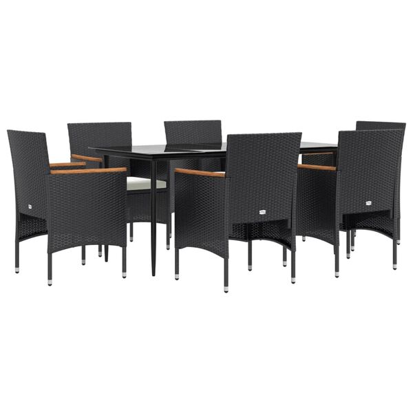 vidaXL Juego de comedor de jard&iacute;n 7 piezas con cojines negro