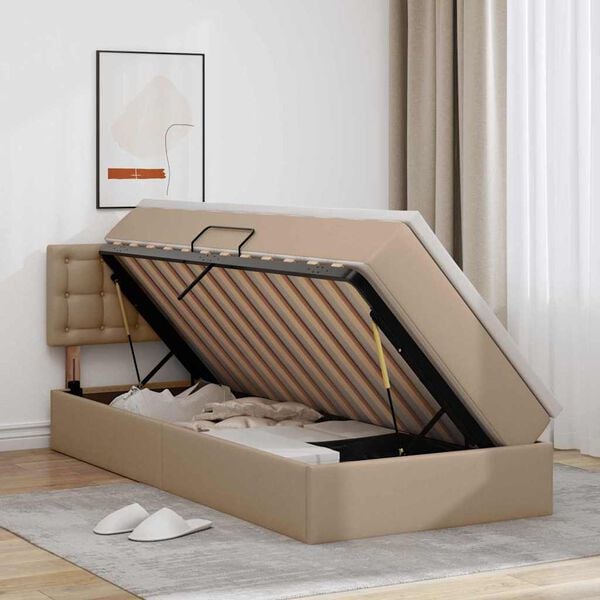 vidaXL Cama con almacenamiento y LED con colch&oacute;n Capuchino 90 x 190 cm