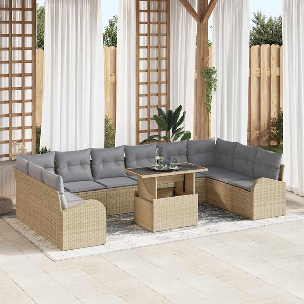 vidaXL Conjunto de sof&aacute; de jard&iacute;n 11 pcs Beige y Gris Claro
