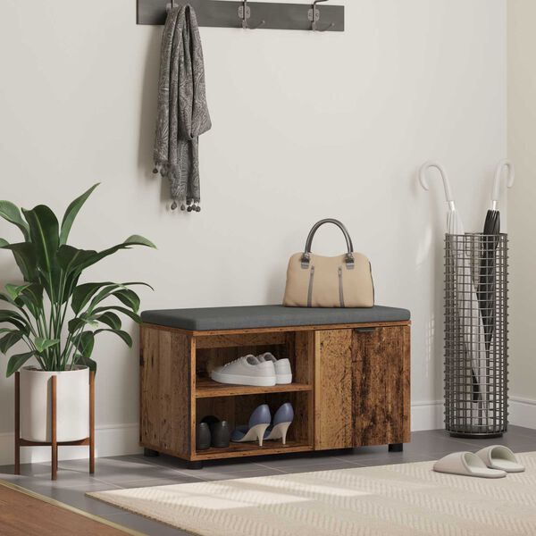 vidaXL Banco de entrada con coj&iacute;n Madera vieja 80 x 38 x 46 cm