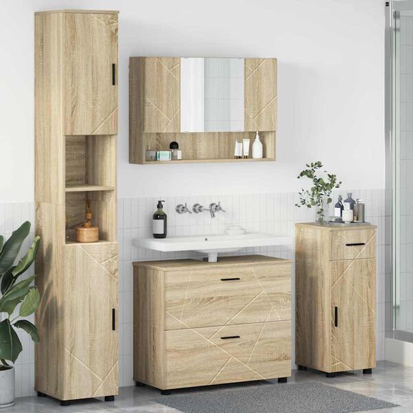 vidaXL Juego de muebles de ba&ntilde;o con caj&oacute;n 4 pcs Roble Sonoma