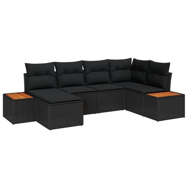 vidaXL Conjunto de sof&aacute; de jard&iacute;n 6 pcs Negro Rattan de Poli&eacute;ster