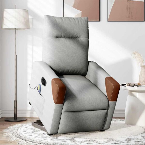 vidaXL Sillón de masaje eléctrico reclinable elevable tela gris nube
