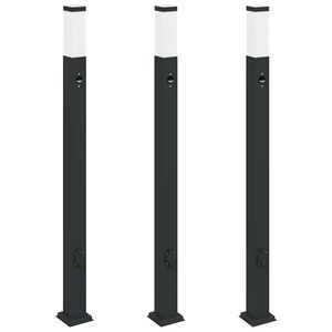 vidaXL Balizas de luz con sensor y tomacorriente, 3 unidades, 110 cm, color negro, IP44