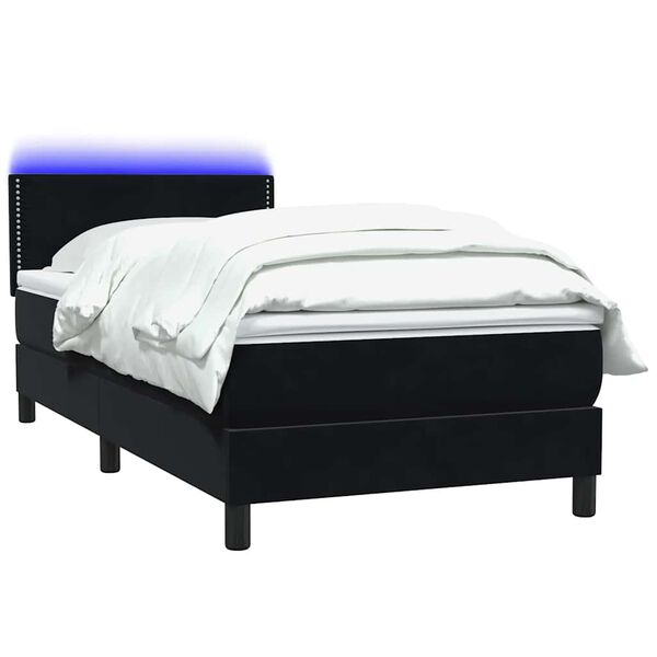 vidaXL Cama box spring con colch&oacute;n y LED cuero sint&eacute;tico negro 90x210 cm