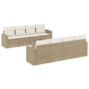 vidaXL Set de sof&aacute;s de jard&iacute;n 9 pzas con cojines rat&aacute;n sint&eacute;tico beige