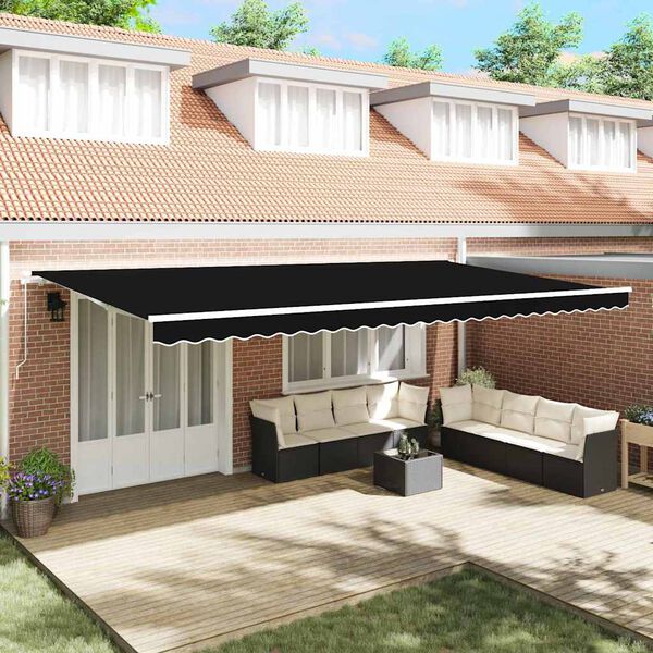 vidaXL Toldo Retr&aacute;ctil Manual Negro 600 x 350 cm Poli&eacute;ster y metal