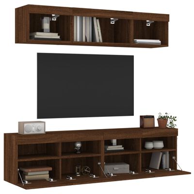 vidaXL Muebles TV pared con LED 5 pzas madera ingeniería marrón roble
