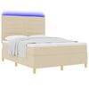 vidaXL Cama Box Spring LED con colch&oacute;n Crema 160 x 200 cm tela