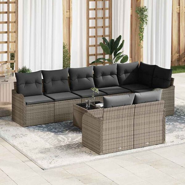 vidaXL Conjunto de sofá de jardín 9 pcs Gris ratán sintético