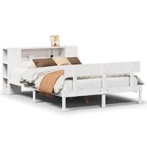 vidaXL Cama con estanter&iacute;a sin colch&oacute;n madera maciza blanca 140x190 cm