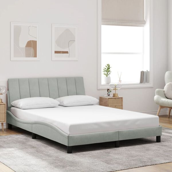 vidaXL Estructura de cama sin colch&oacute;n Hanko terciopelo gris claro 140x200 cm