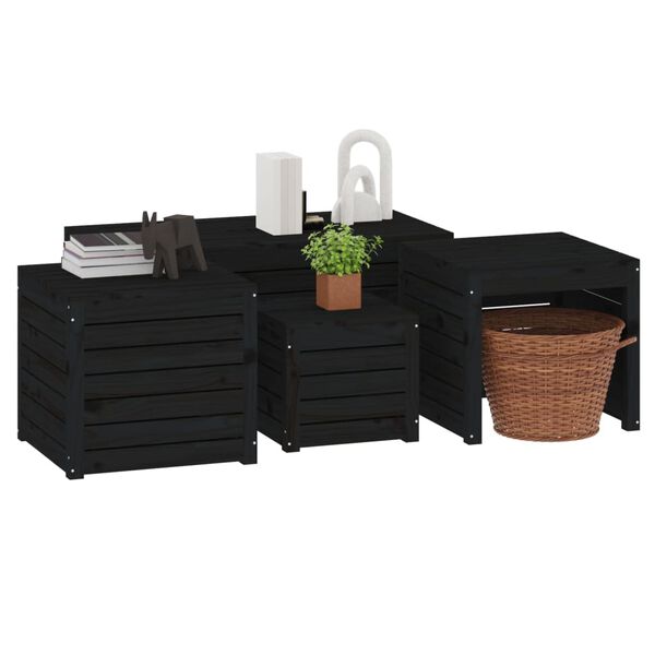 vidaXL Juego de cajas de jardín 4 piezas madera maciza de pino negro