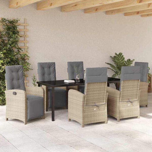 vidaXL Conjunto de Comedor de Jard&iacute;n 7 pcs Beige rat&aacute;n sint&eacute;tico
