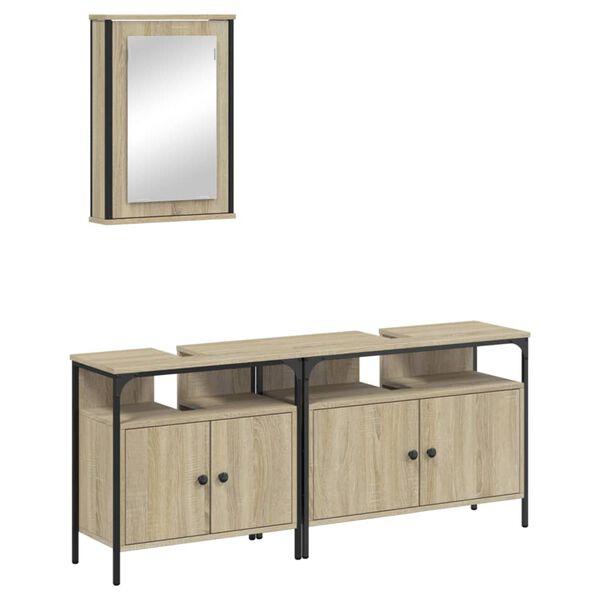 vidaXL Set de muebles de ba&ntilde;o 3 pzas madera contrachapada roble Sonoma