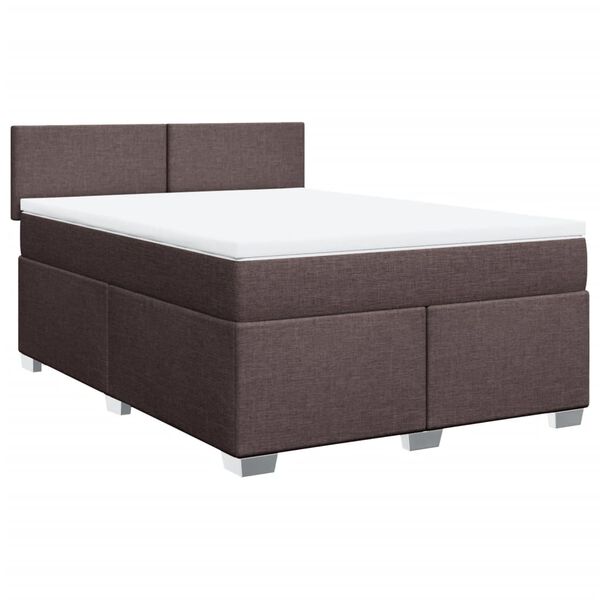 vidaXL Cama box spring con colch&oacute;n tela marr&oacute;n oscuro 140x200 cm