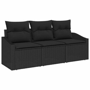 vidaXL Conjunto de sof&aacute;s de jard&iacute;n 3 uds. Negro rat&aacute;n sint&eacute;tico