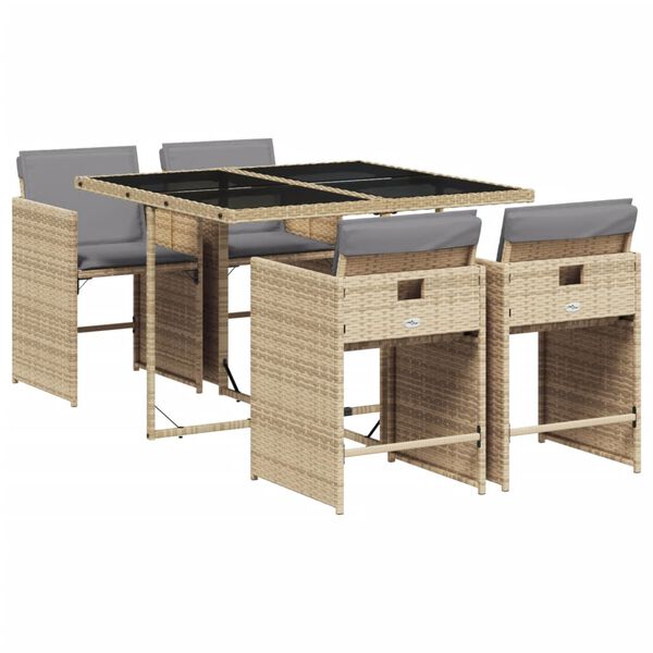 vidaXL Set comedor de jard&iacute;n 5 pzas con cojines rat&aacute;n sint&eacute;tico beige