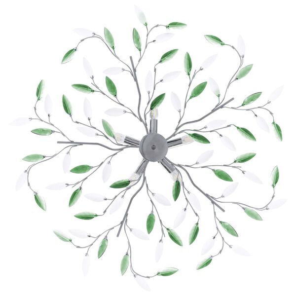 vidaXL Lámpara de techo brazos cristal forma hoja 5 bombillas verde