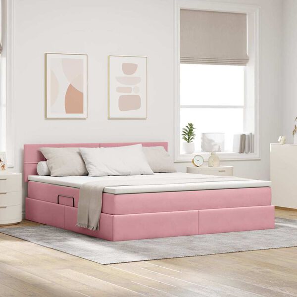 vidaXL Cama con almacenamiento Rosa 180 x 200 cm Terciopelo
