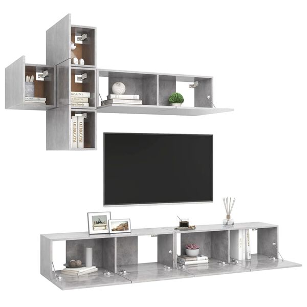 vidaXL Set de muebles de sal&oacute;n 7 pzas madera ingenier&iacute;a gris hormig&oacute;n