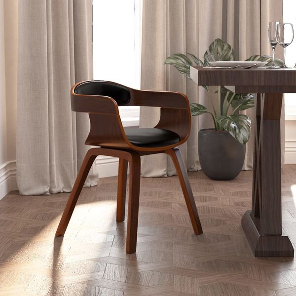 vidaXL Silla de comedor de cuero sintético y madera curvada negro