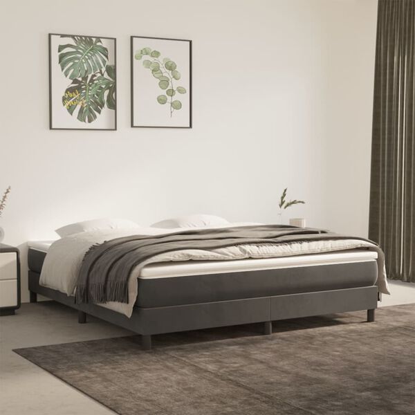 vidaXL Cama box spring con colch&oacute;n terciopelo gris oscuro 160x200 cm