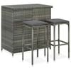 vidaXL Set mesa y sillas de bar jard&iacute;n 3 piezas rat&aacute;n sint&eacute;tico gris