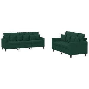 vidaXL Juego de sof&aacute;s con cojines 2 piezas terciopelo verde oscuro
