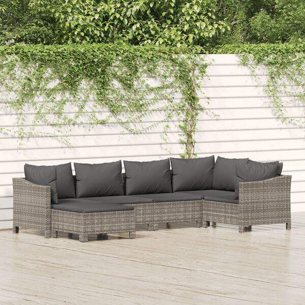 vidaXL Set de muebles de jardín 6 pzas y cojines ratán sintético gris
